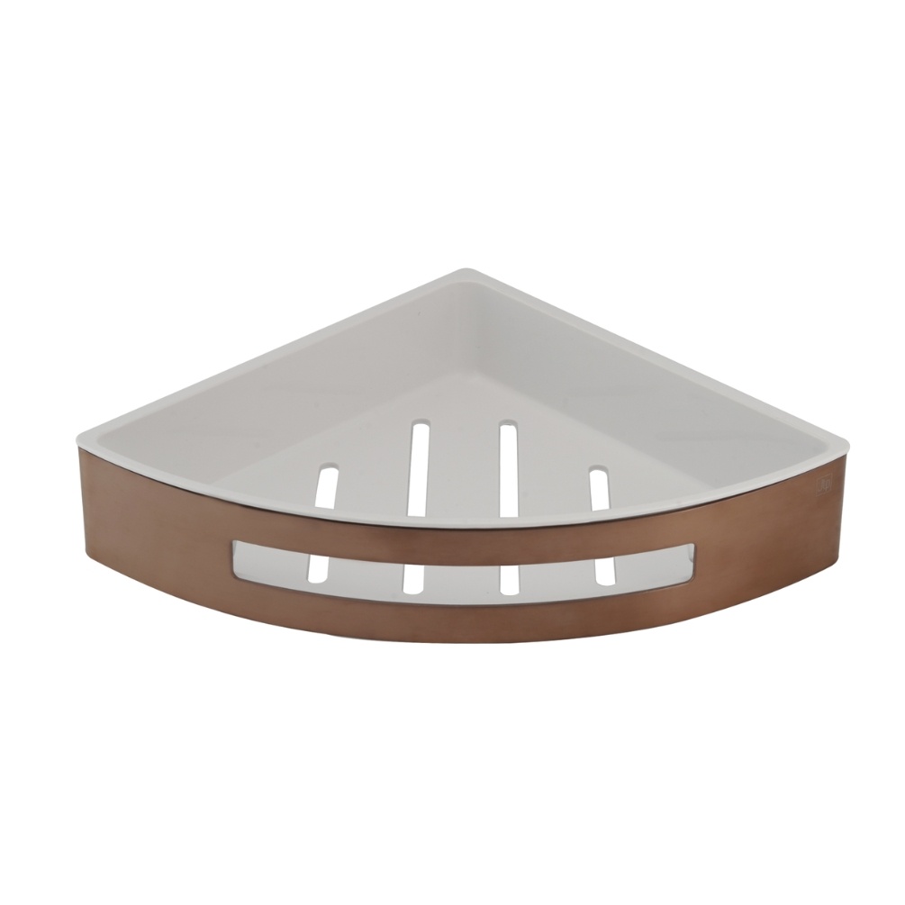 Product Cut out image of the JTP Vos Brushed Bronze Corner Basket with Shelf